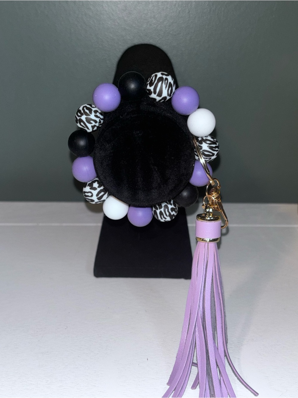 Silicone Purple & Black Beaded Tassel Keychain Wristlet NWOT